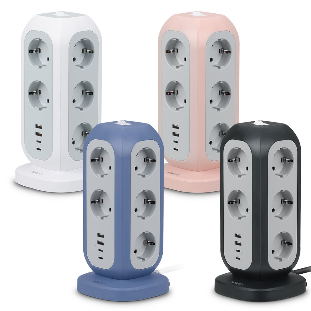 PANWEST multi-tower 1122 15구 4000W 고용량 멀티탭 타워형 컬러 USB-A 2개 USB-C 2EA 선길이 2미터 KC인증제품 39,900원