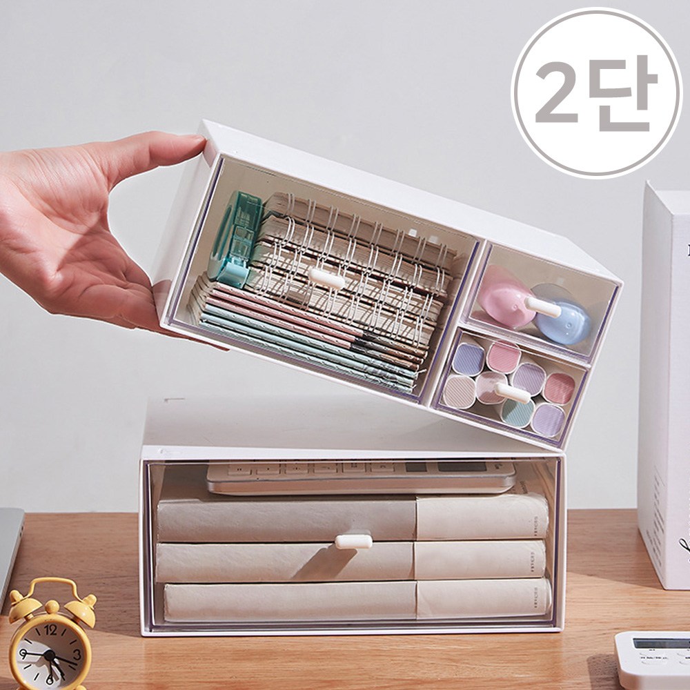 아모르주 2단 데스크 오거나이저 책상 수납 서랍 정리함, 화이트, 1개 15,550원