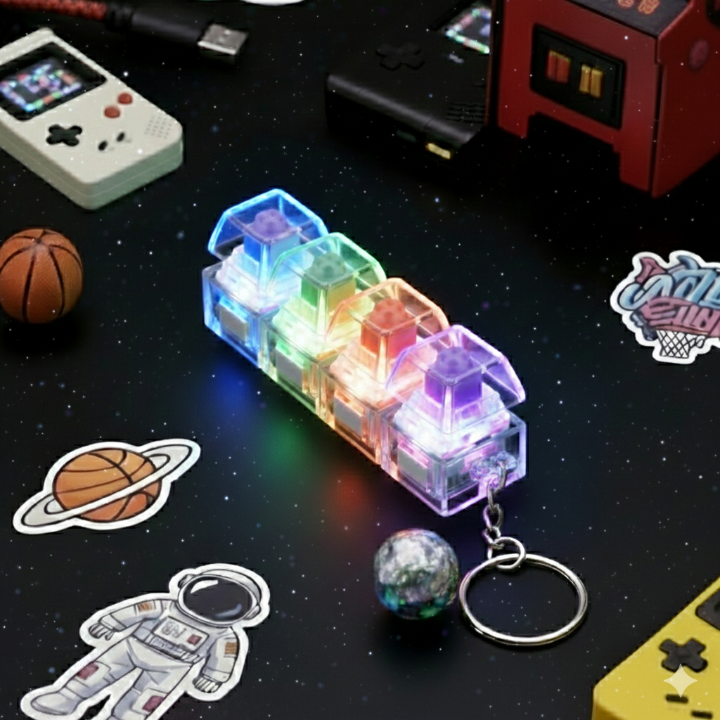 라비젠 LED 청축 키캡 키보드 키링 4구 기계식 딸깍이, 1개, 레인보우 17,000원