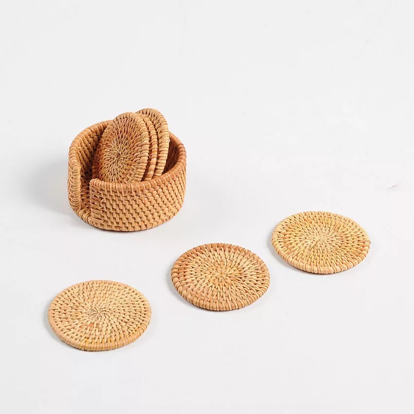 라탄 우드 티코스터 컵받침대 6P 홀더세트 10cm, 단일상품 16,000원