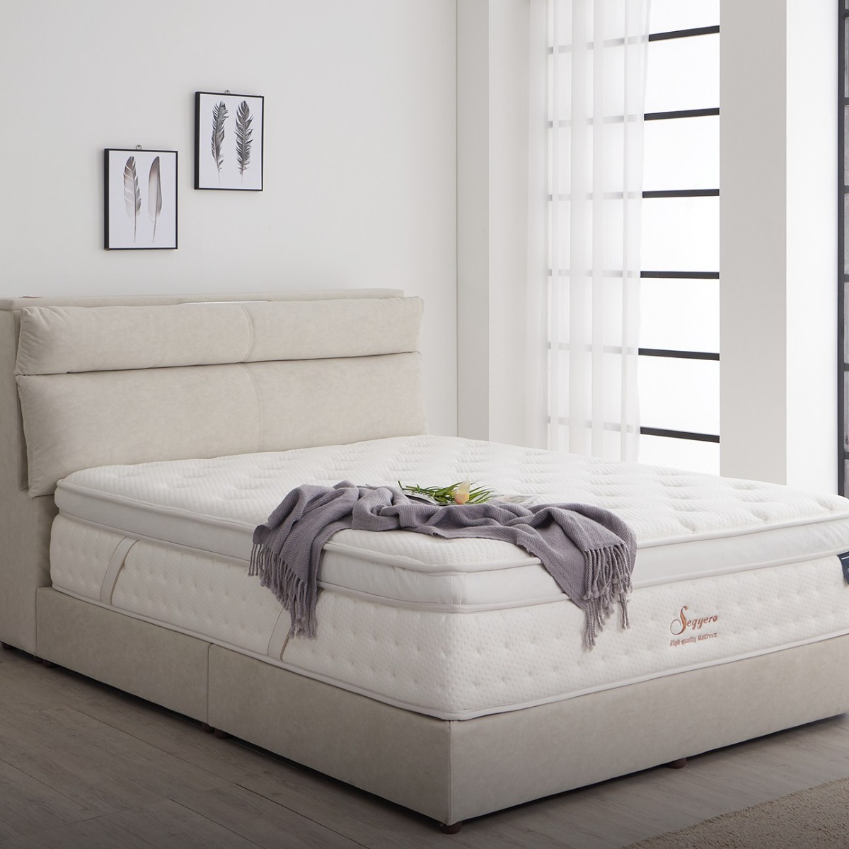 세계로가구 노르디 LED조명 갤럭시 패브릭 침대 프레임 LK + 하이퍼슬립 프리미엄 폼매트리스 (매트커버+베개 증정) (HMFN) 1,374,000원