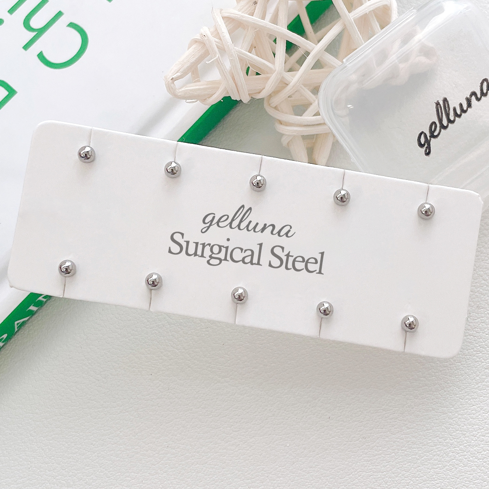 젤루나 (10P+케이스SET) 전체써지컬 바0.8mm 얇은 슬림 기본 심플 귀꾸 스터드 바벨 볼타입 귀걸이 P-977-3 6-3mm 6,800원