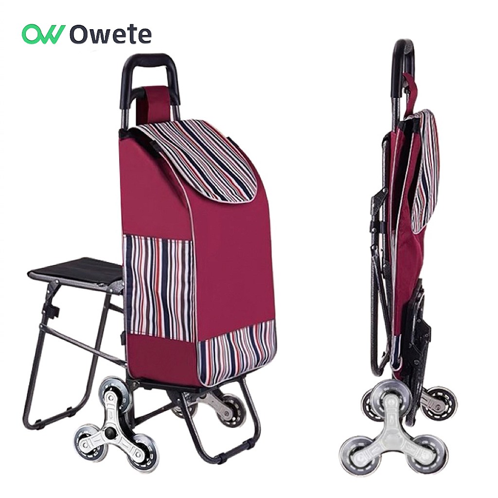 OWETE 접이식 장바구니 쇼핑 카트 캐리어 + 간이 의자  계단 오르기 29,100원