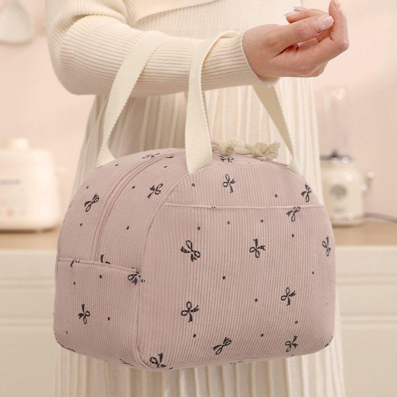 Tinduo 코듀로이 도시락 가방 보온 보냉 핸드백 출근 학생용 소형 런치백 도시락 보관용, 핑크 리본, 1개 22,720원