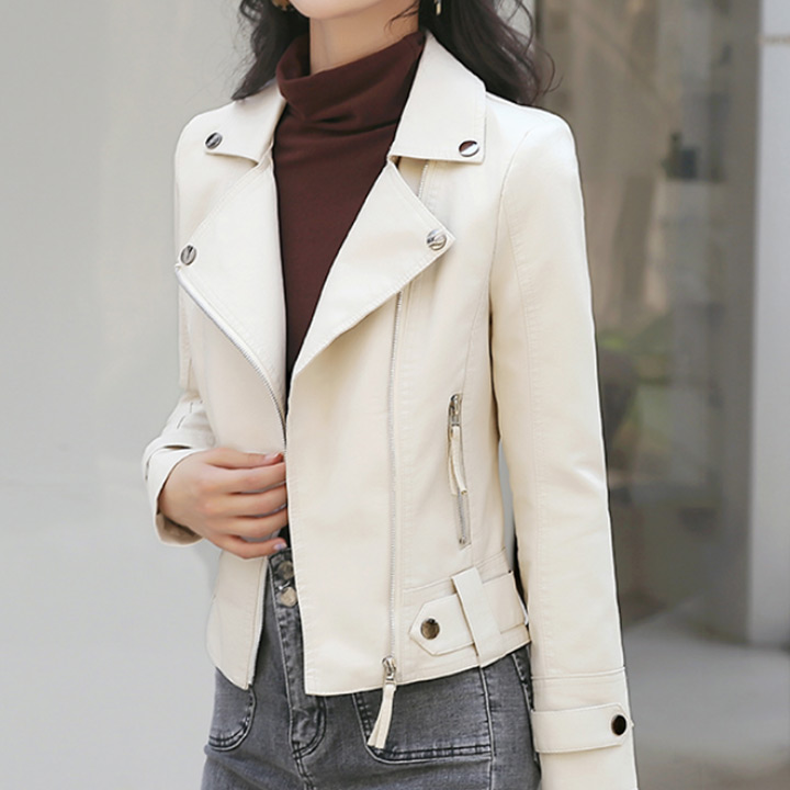 뮤리엘 여성용 지퍼 디테일 크롭 레더 자켓 50,390원