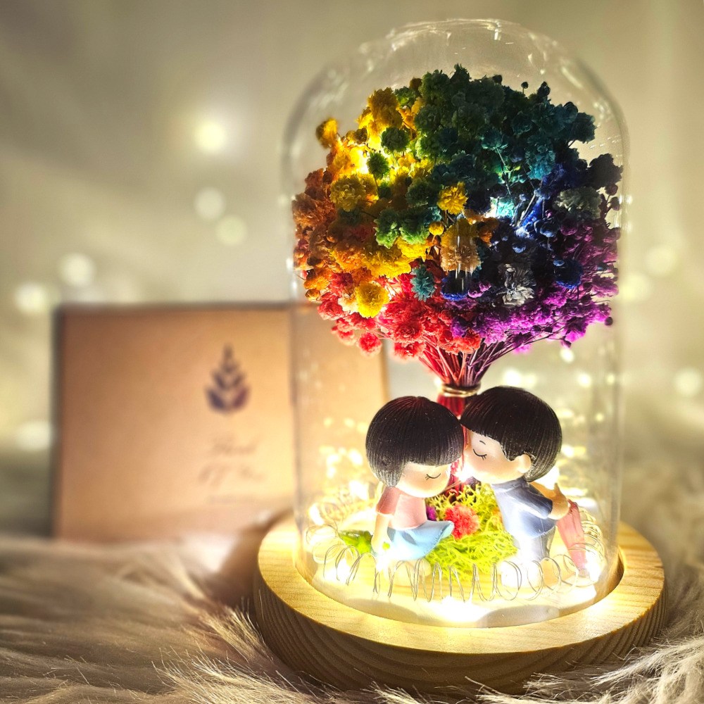 드라이플라워 안개꽃 꽃무드등 여자친구 생일 기념일 선물, 무지개안개_우산커플+튤립카드 45,900원