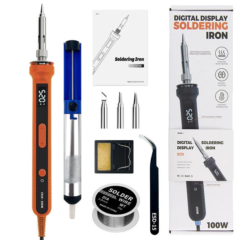호환 USB 전기 납땜 인두 세트 100W 조정 가능한 온도 LCD 용접 히터 ON/OFF 스위치 스마트 전자 키트 25,400원