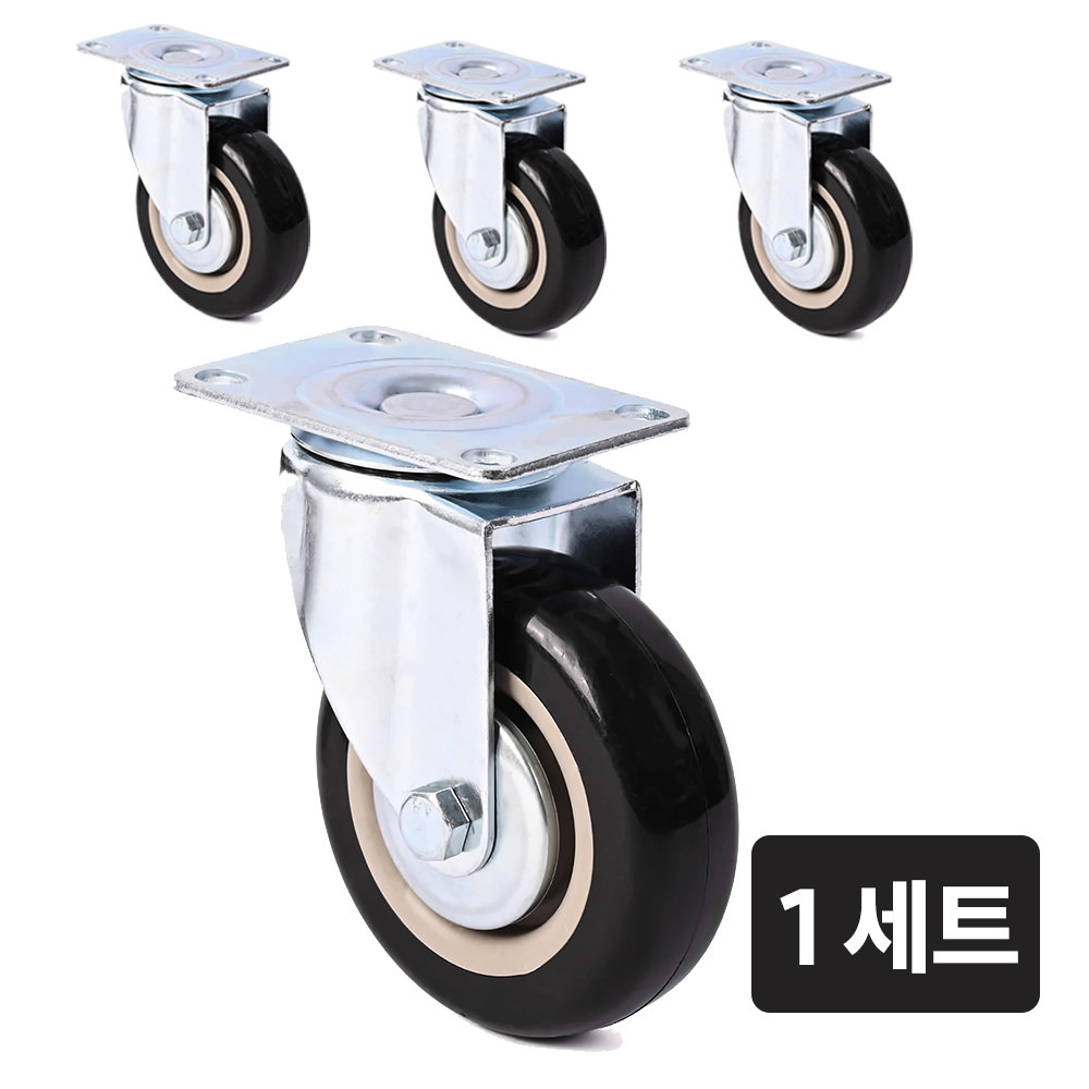 코랙코리아 고탄성 우레탄 산업용 경량 우레탄 저소음 가구용 산업용 교체용 캐스터 바퀴, 4개, 5 인치 플레이트 회전 우레탄(블랙) 27,000원