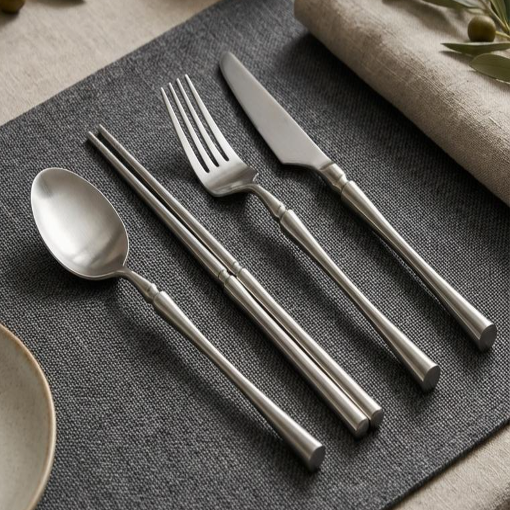 빌리팜 고급 수저 세트 커트러리 무광 실버 커플 13,000원