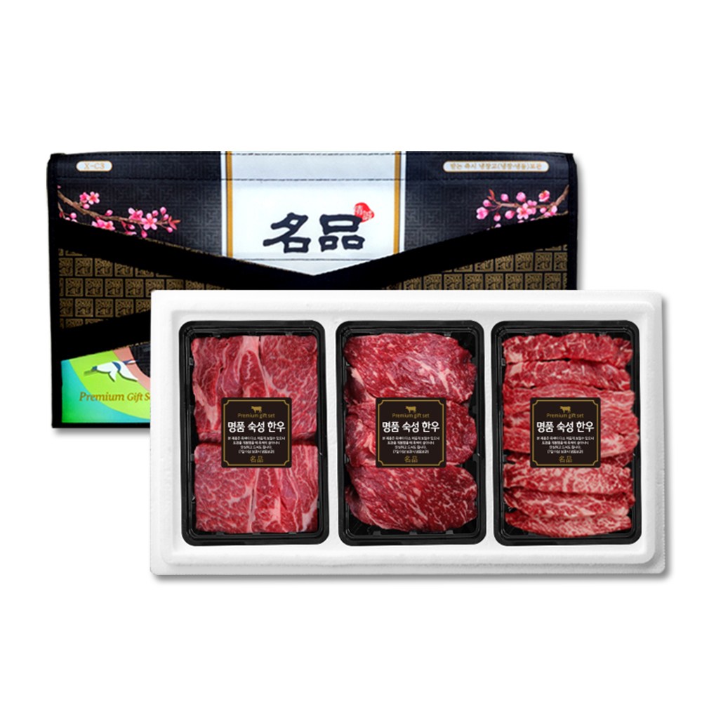 귀한 숙성한우  1등급 모둠구이세트4호 750g	냉장  등심/채끝/갈비살 각 250g 109,000원