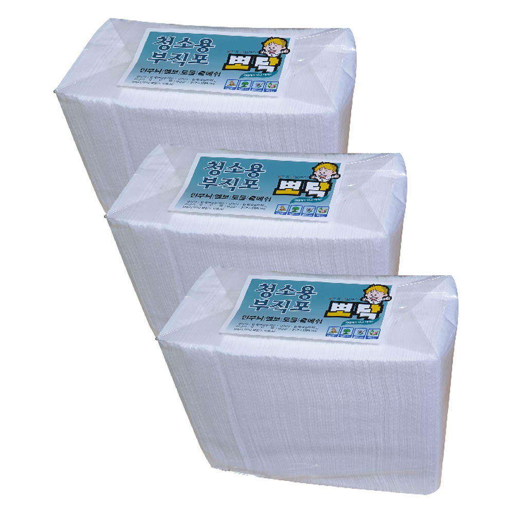 뽀닥 청소용부직포 엠보레이온 막대걸레 물걸레 300X200 100장 3개, 3개 28,500원
