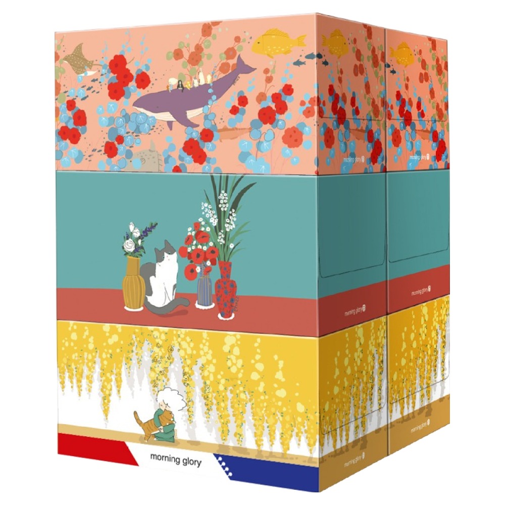 모닝글로리 아트 프리미엄 천연펄프 미용티슈 2겹 3종 x 2p 세트, 250매, 1세트 9,120원