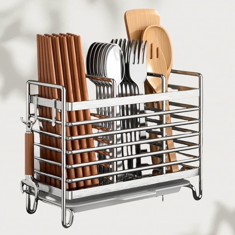 준성유통 주방 자동물빠짐 수저통 스텐강 3칸수납 젓가락정리보관함, 1개, 실버 12,610원