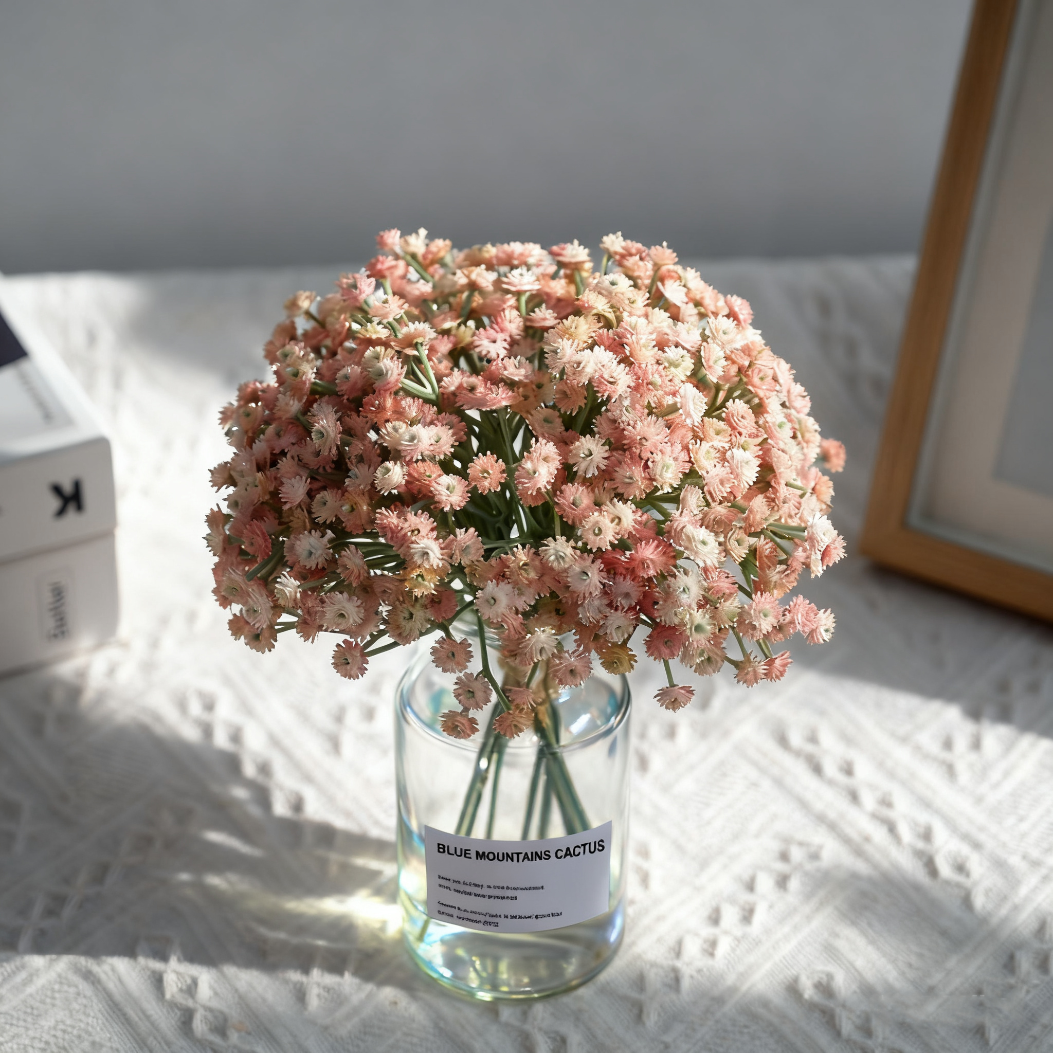 에이치엠데코 안개꽃 조화 4묶음+유리 화병 세트 인테리어 조화, 1개, 핑크 14,900원