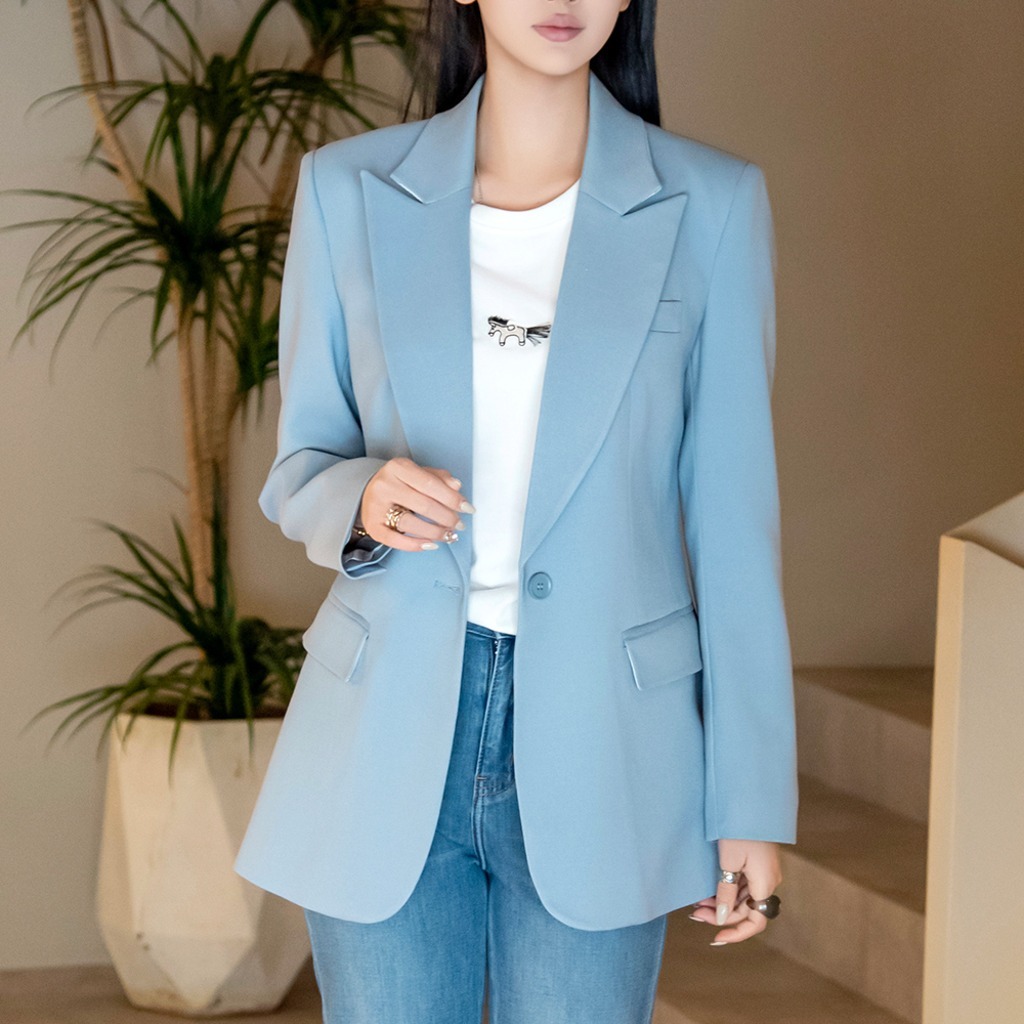 미쎄 소라 싱글 피크드라펠 여성자켓 스판 슬림핏 테일러드 오피스룩 하객룩 봄자켓 88,000원