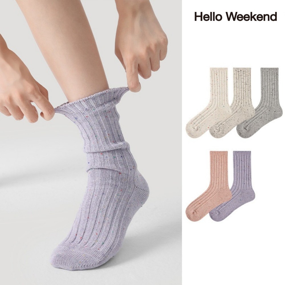 Hello Weekend 여성 양말 순색 봄여름 양말 중목 양말 장목 양말 중목 양말 무압박 패션 면 양말 방한용품 5족 세트 29,990원