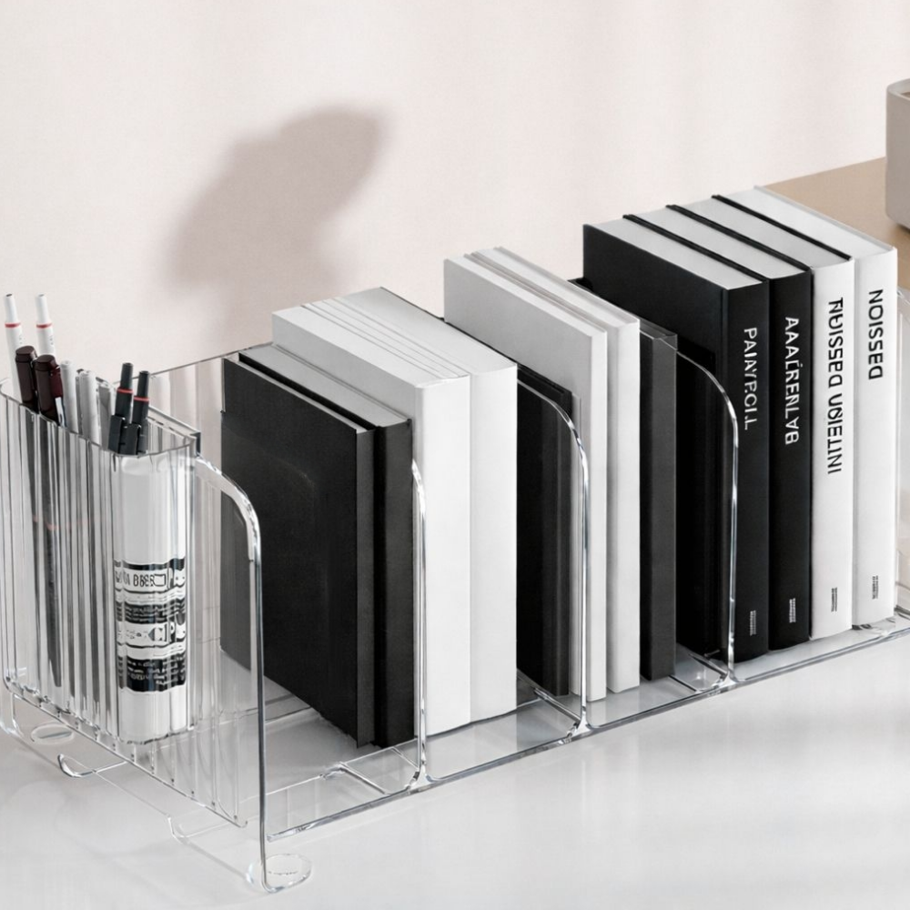 인즈홈 사무용품 수납 가능한 펜꽂이겸 칸막이 책꽂이, 투명 13,700원