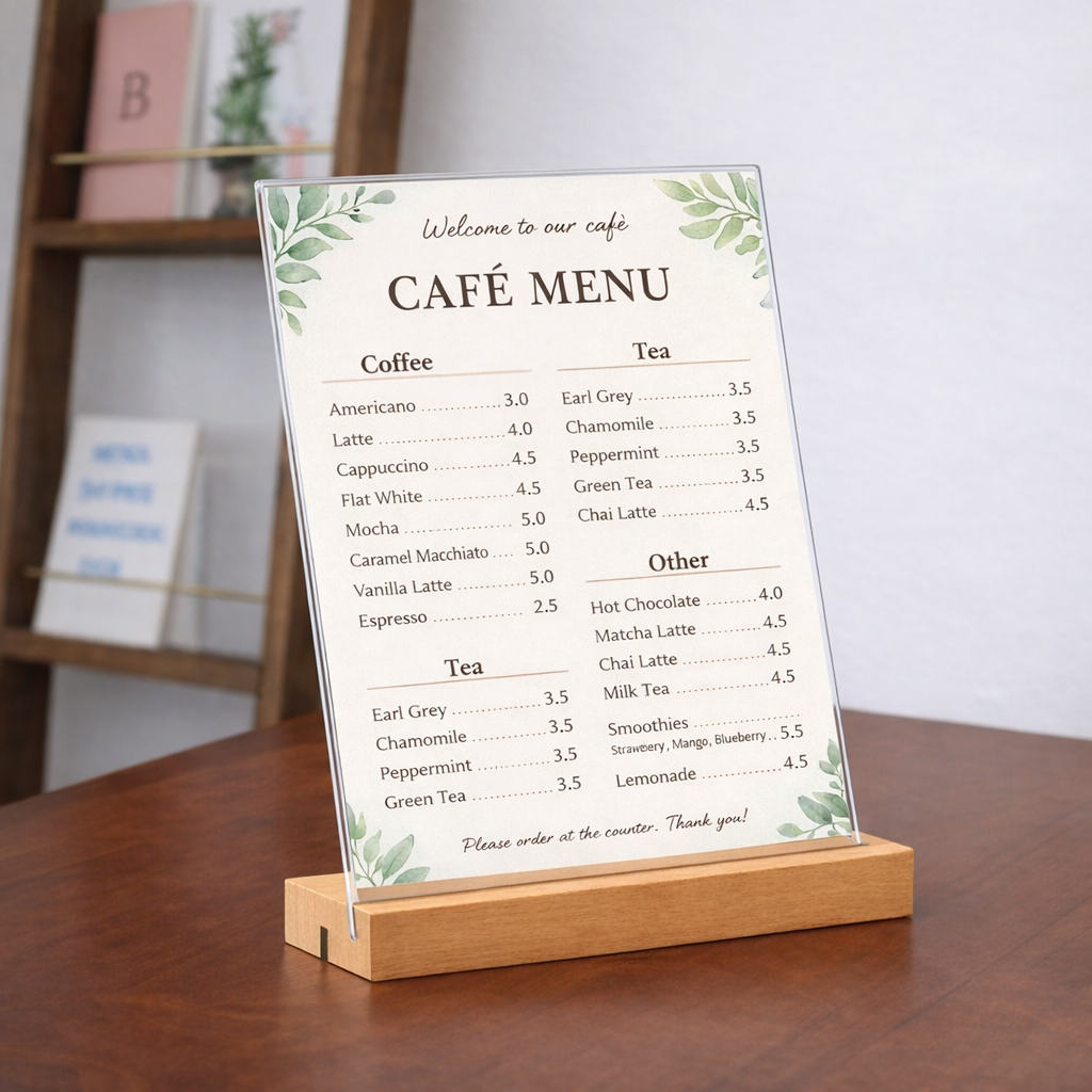 마벨인홈 T형 L형 겸용 2in1 우드 아크릴 메뉴판 POP 스탠드 꽂이 세로형, 1개, 현재가 6,900원