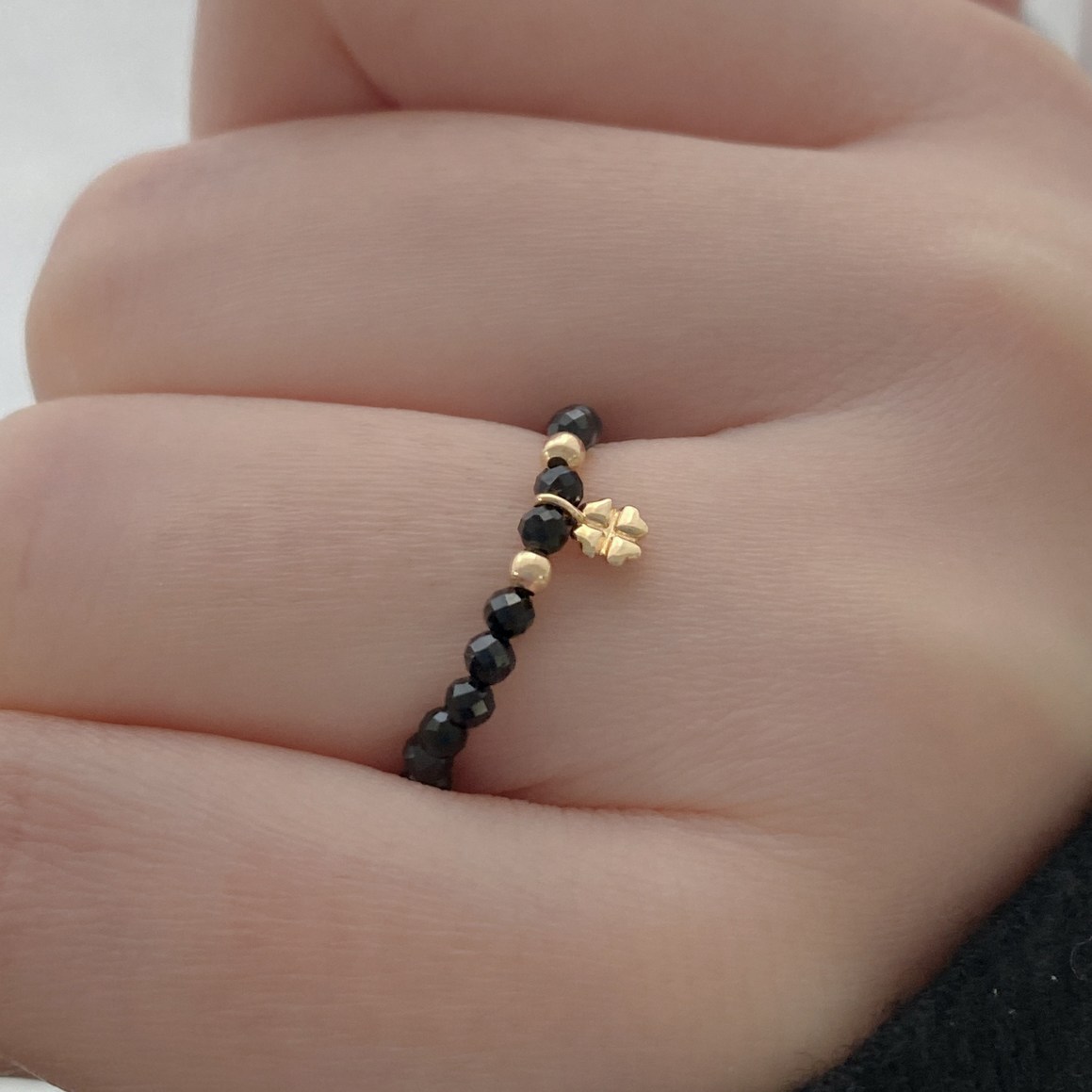 14K 행운 네잎클로버 블랙스피넬 반지 원석반지 천연석 프리사이즈 애끼반지 52,800원