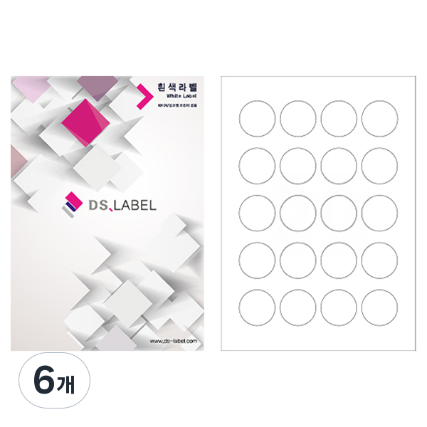 디에스라벨 원형 레이저잉크젯 라벨지 흰색 DS1020 100p, 20칸, 6개 40,620원