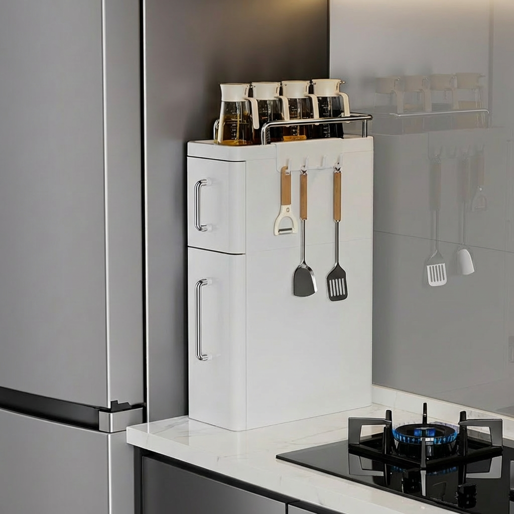 양념장 수납장 심플 바람 플라스틱 수납함, 화이트 조미료 컵 정리 양념통선반 영양제보관함 다용도 슬라이딩 정리함, 1개, 흰색 50,800원