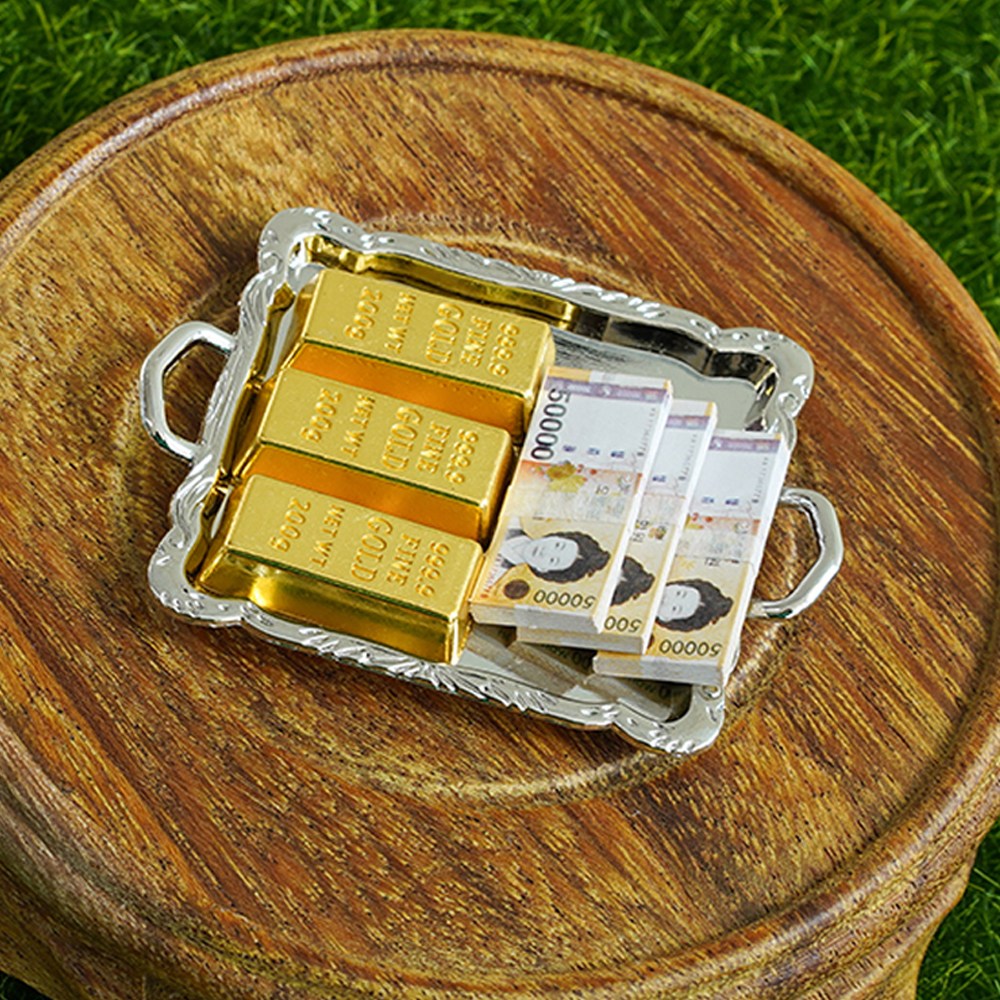 골드바 돈다발 쟁반 모형 미니어쳐 세트 납골당 봉안당 꾸미기 6,200원