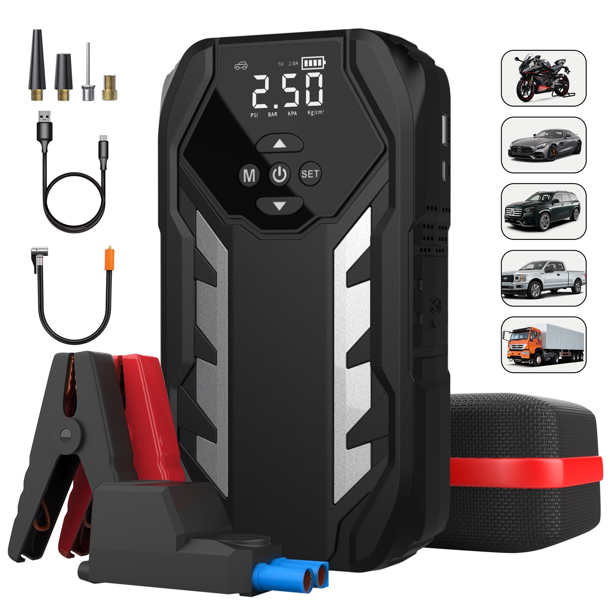 Shipshape 긴급시동 차량용 점프 스타터 보조배터리 타이어 공기압주입기 스마트 케이블 대용량 배터리 일체형 스마트시동 오토바이 보조배터리 긴급시동 47,900원