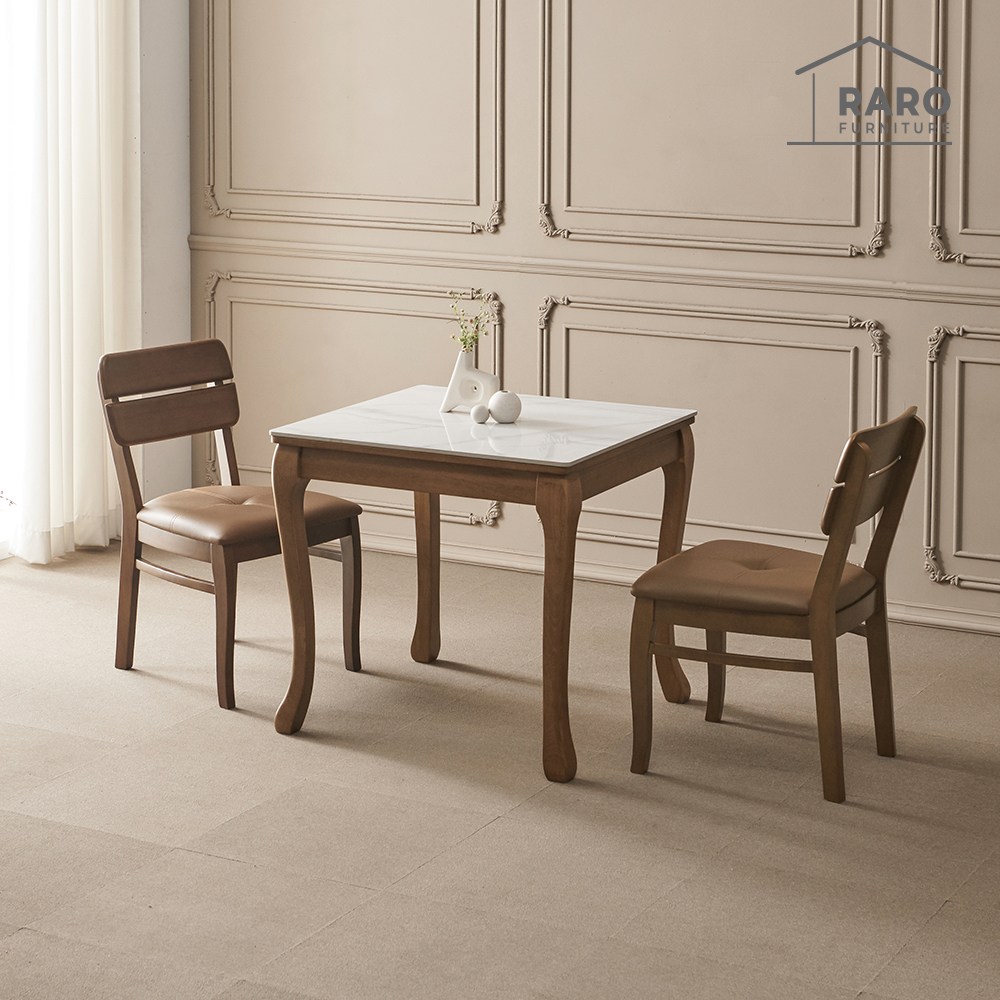 라로퍼니처 프렌치 800 유광 포세린 통 세라믹 2인 고무나무 원목 식탁 세트 식탁+의자2, 화이트 + 월넛 294,000원