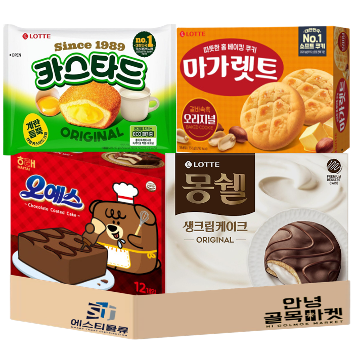 36번 롯데 해태 대용량 파이류 4종 마가렛트(대)+오예스(대)+카스타드(대)+몽쉘생크림(대), 마가렛트+오예스+카스타드+몽쉘생크림, 1세트 24,500원