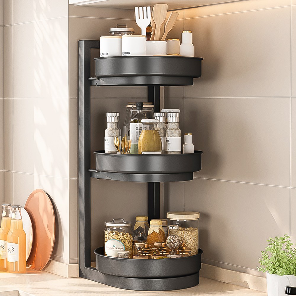 홈비 튼튼한 주방 코너 360도 회전트레이 양념통 정리 선반, 그레이, 1개 39,900원