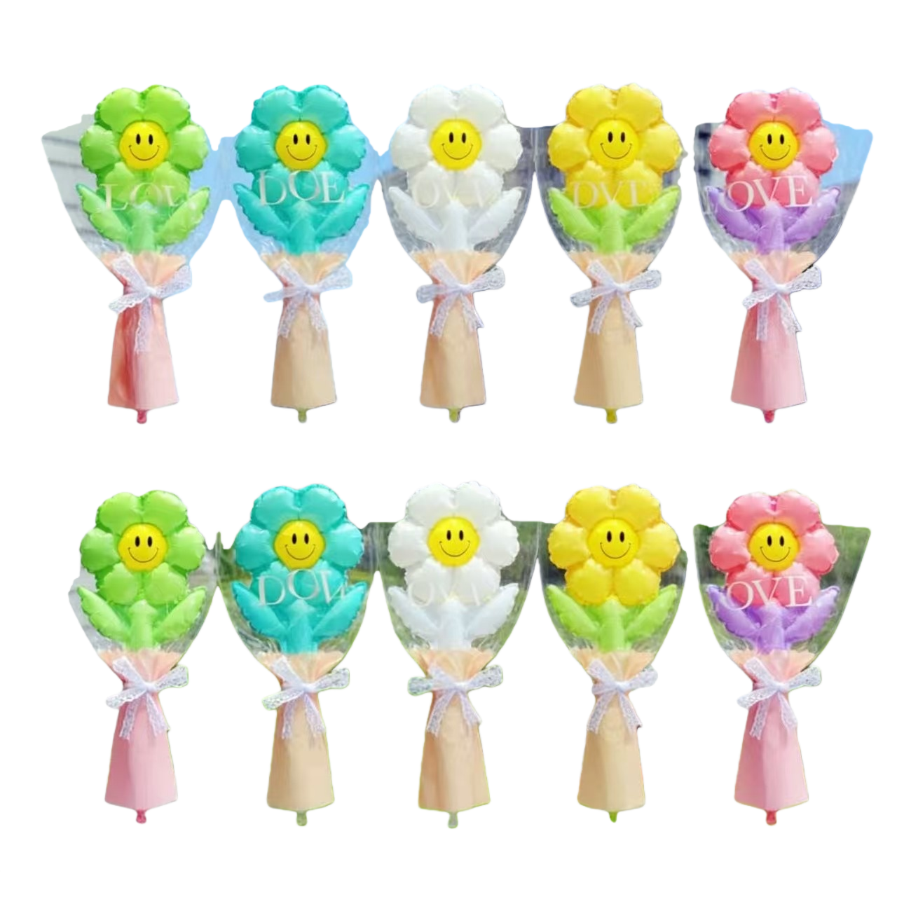 케이엠 데이지 생화풍 디자인 풍선다발, ﻿옐로우2+그린2+화이트2+핑크2+블루2, 1세트 8,500원