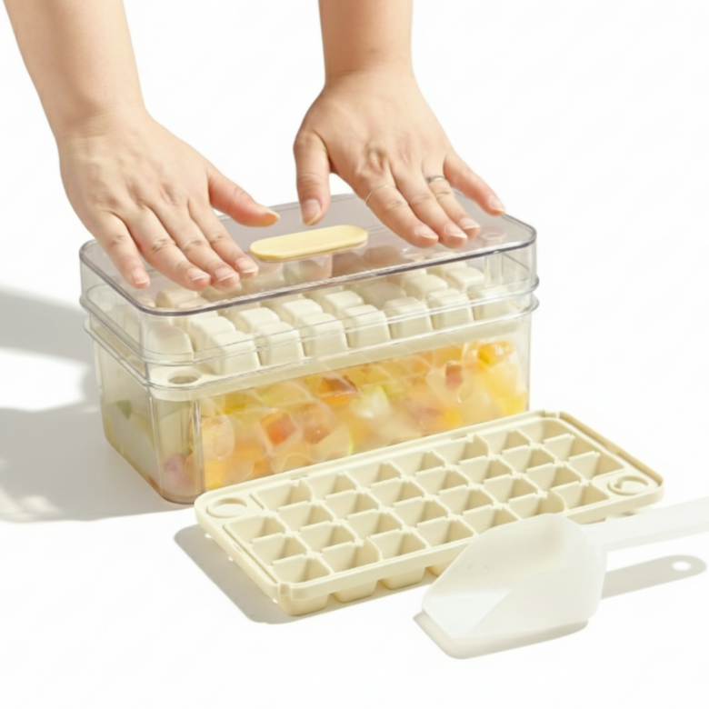 키치킷 원터치 푸쉬 2단 얼음틀 60구 쉽게 눌러서 빼는 얼음트레이2개 + 보관통 + 스쿱 세트, 1개, 화이트 14,000원