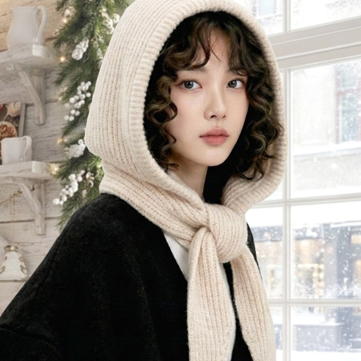 모니브 소피후드 바라클라바 니트 목도리 일체형 머플러 22,000원