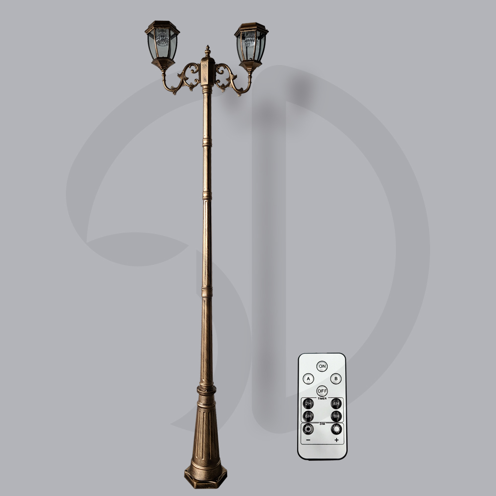 솔까든 태양광 가로등 2.6m 엔틱2구 유럽풍 육각 리모컨제어 2가지불빛 내장 공원등, 흰빛/노란빛 2색내장 450,000원