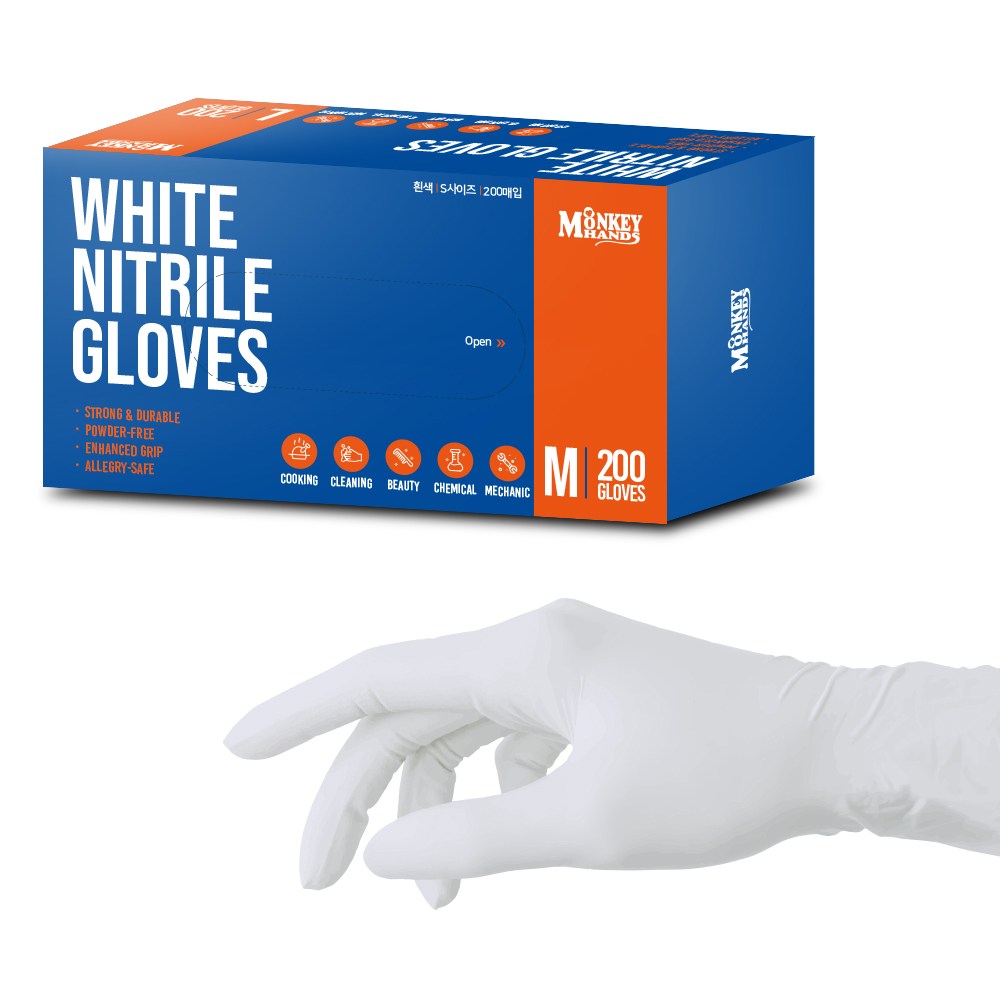 몽키핸즈 식품용 니트릴장갑 200매, 1개, M, 니트릴장갑 200매 화이트 13,900원