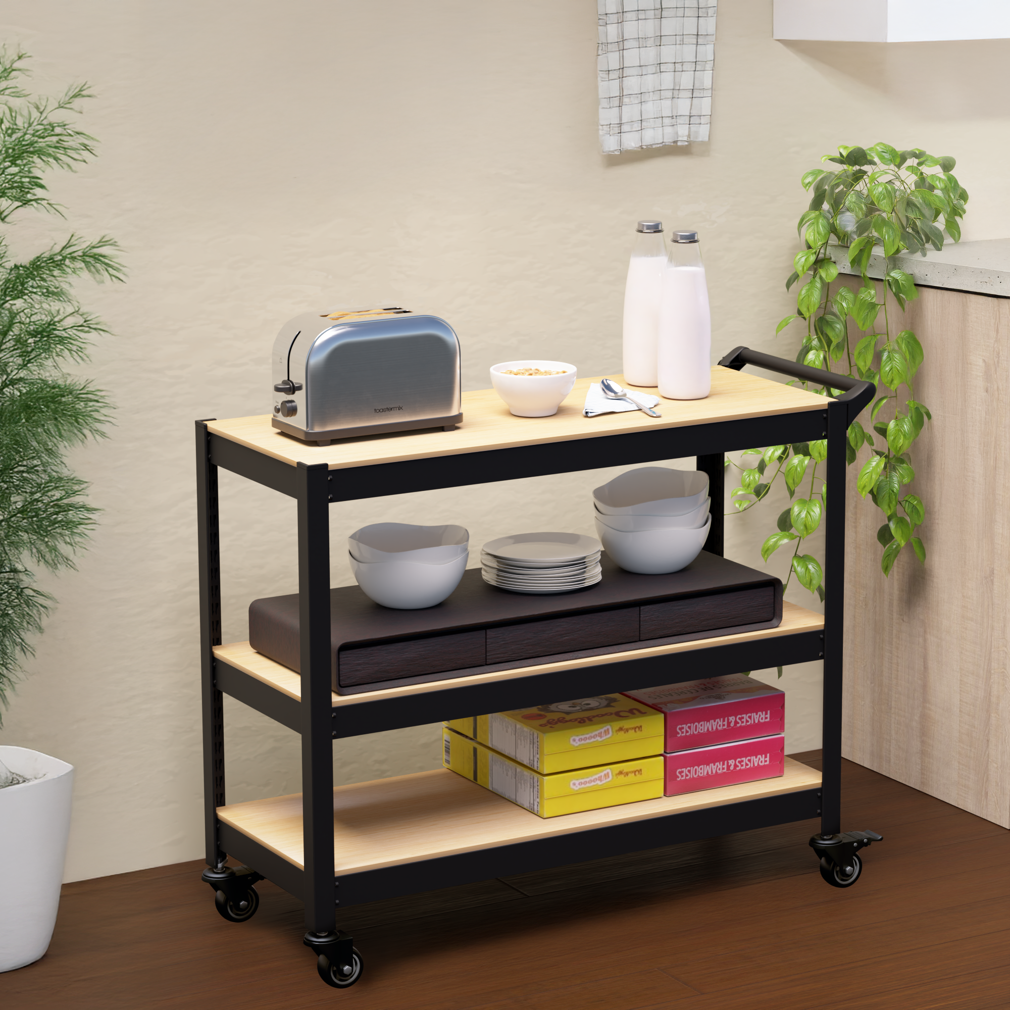 홈던트하우스 철제 이동식 수납 선반 트롤리 1200 x 400 x 880 mm 101,510원