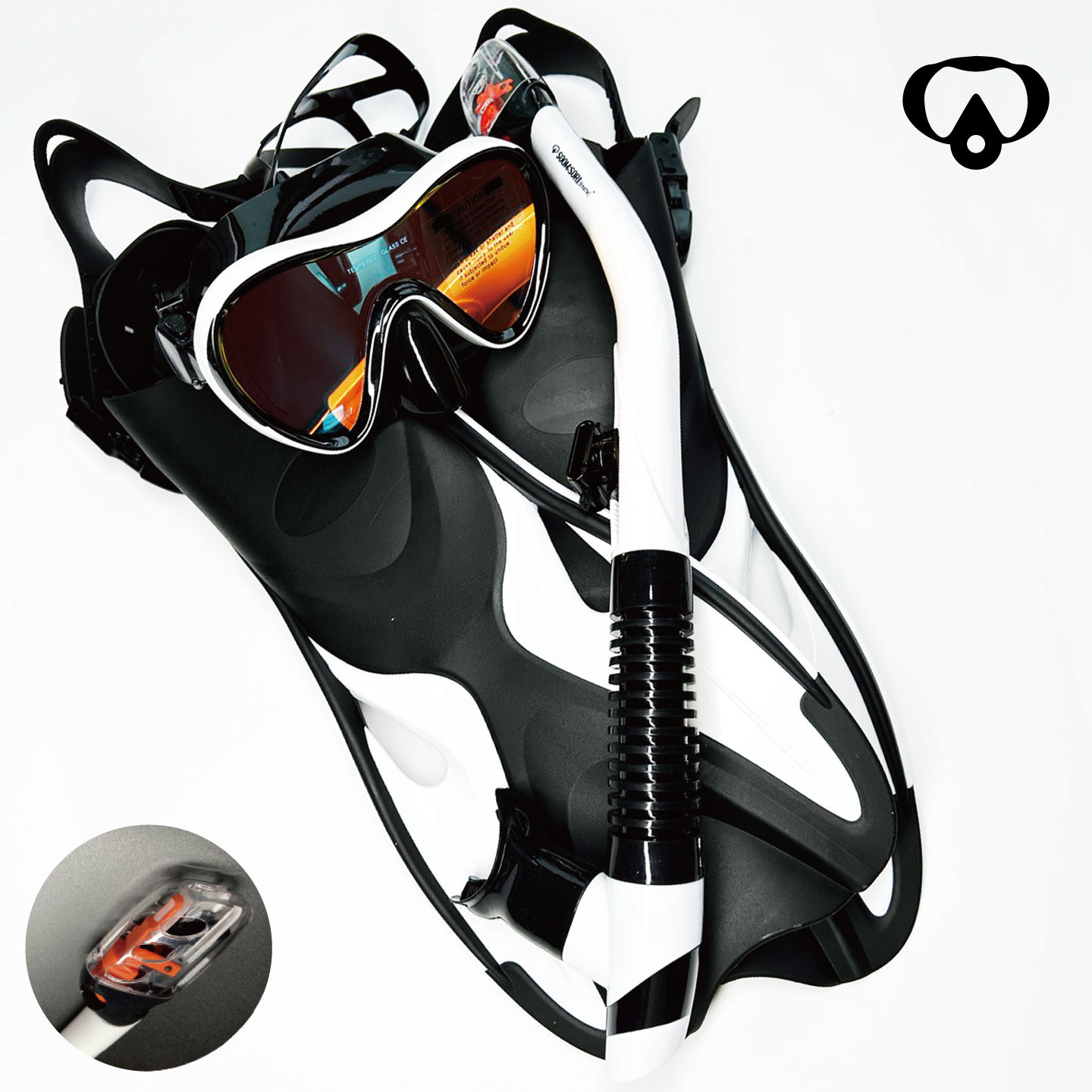 스노쿨링 장비 오리발 세트 물유입차단 김서림방지 UV차단 숨소리 라이트원 미드스킨 62,500원