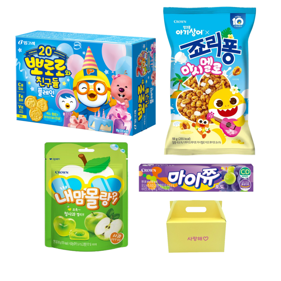 과자 종합 선물세트 답례용 고마워 사랑해 과자박스 (뽀로로,죠리퐁,내맘몰랑,마이쮸) 6,980원