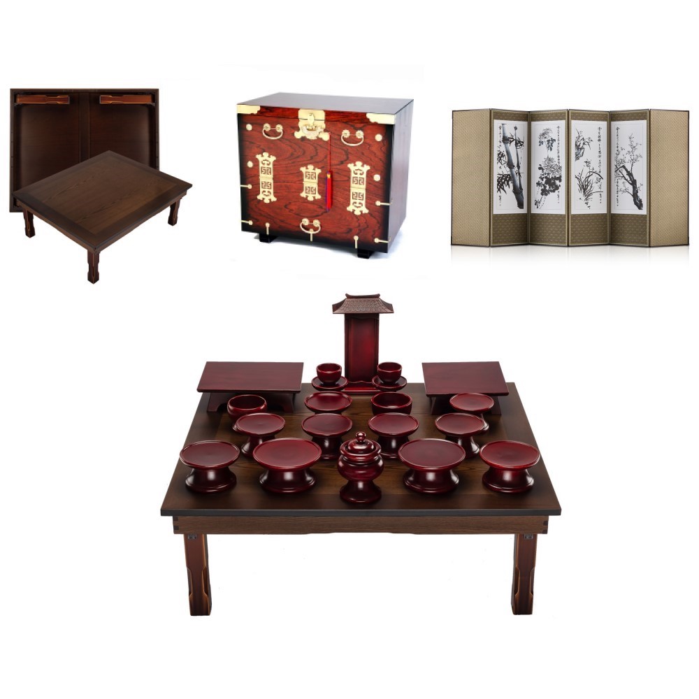 남원 문화재 물푸레 간편실속 제기 20p + 남원 창공 엔틱 다용도상 2.5x3.0 + 미니멀 추사 사군자 비단 6폭병풍 + 남원 앞닫이 제기 보관함 589,000원