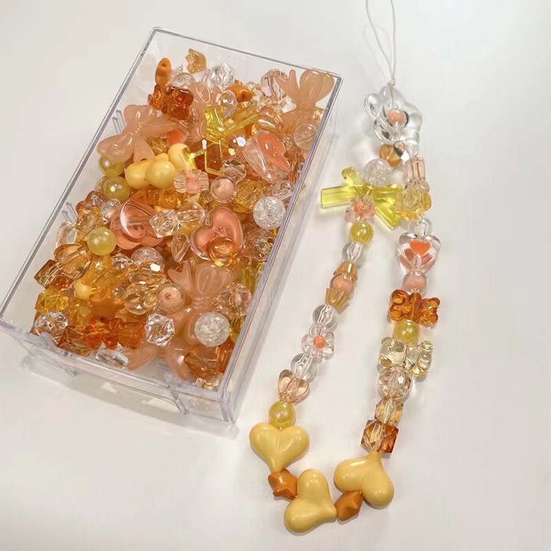 윰스 폰꾸 스트랩 장식 비즈 키링 DIY 키트, 오렌지, 1세트 8,500원