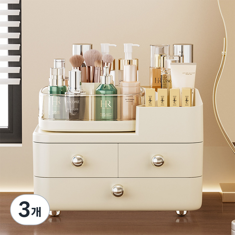 킬제이 회전 화장품 정리함 서랍 수납함 브러쉬 향수 오거나이저 화장대 보관 인테리어, 3개, Cream 52,340원
