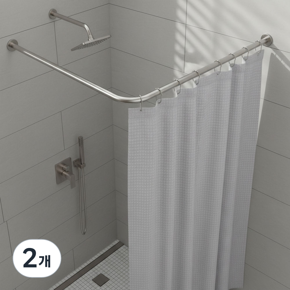 코너형 스텐 샤워커튼봉 커튼봉 길이조절 가능, 2개, 은색 41,000원