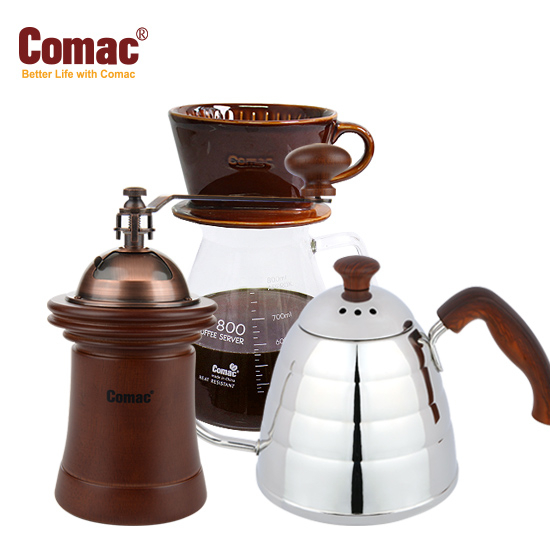 Comac 코맥 자기커피드립세트 800ml+세라믹날 커피밀 갈색(원통)+드립포트 900m (Bella 우드) (DN6+M8+KW4) 84,000원