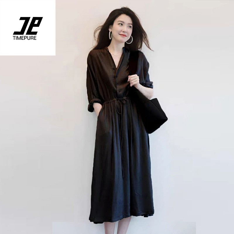 봄 가을 모던 원피스 여 고급 허리 조임 루즈핏 날씬해 보이는 기질 린넨 스커트 개량 일상복 나들이룩 긴발 원피스 24,800원