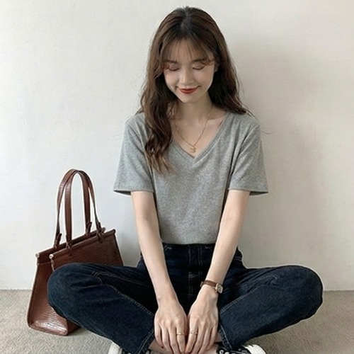 파라다이소 여성용 브이넥 골지 반팔 데일리 이너 티셔츠 10,800원