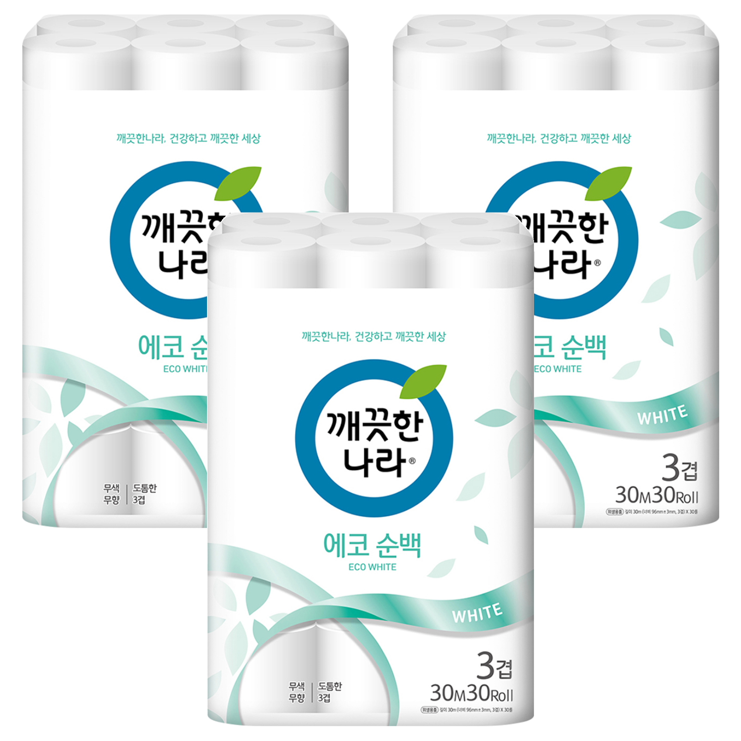 깨끗한나라 에코순백 3겹 롤화장지, 30m, 30롤, 3개 45,900원