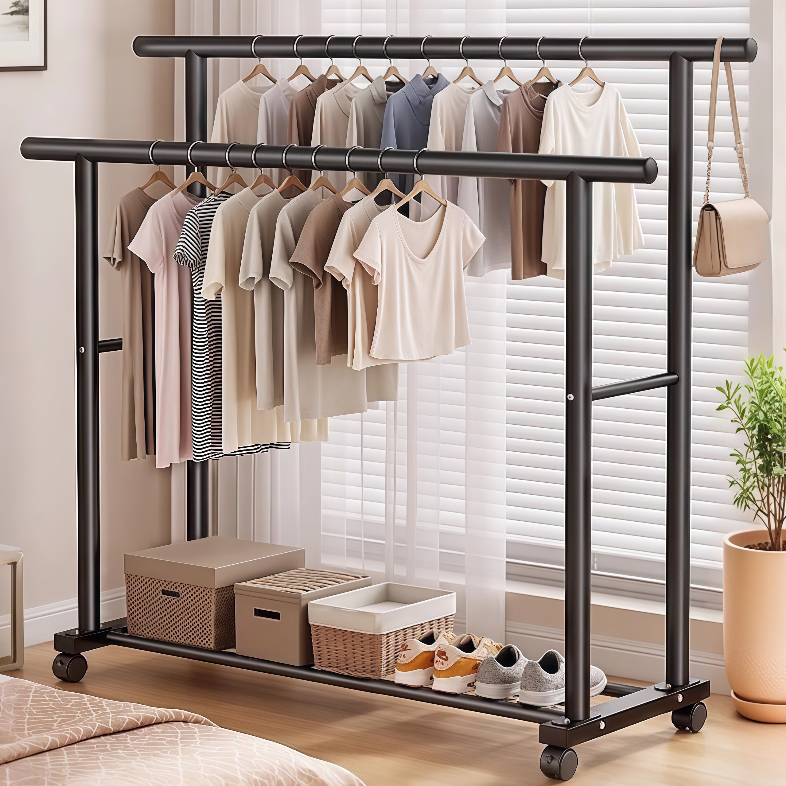 튼튼한 2단 이동식행거 하단 수납 대용량 수납공간 옷걸이 스탠드 행거 18,000원