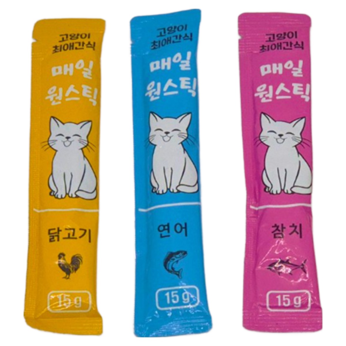간식 대용량 스틱 고양이 매일 원스틱 양많은 짜먹는 스틱 고양이간식 30스틱 90스틱 저렴한 가성비, 90개, 15g, 닭고기+연어+참치 13,900원