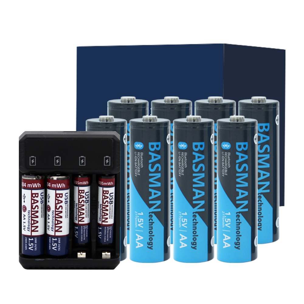 바스맨 3세대 스마트 블루투스 충전식 건전지 리튬이온 배터리 AA + 전용충전기 번들 (1970mAh), 건전지, 8개 104,900원