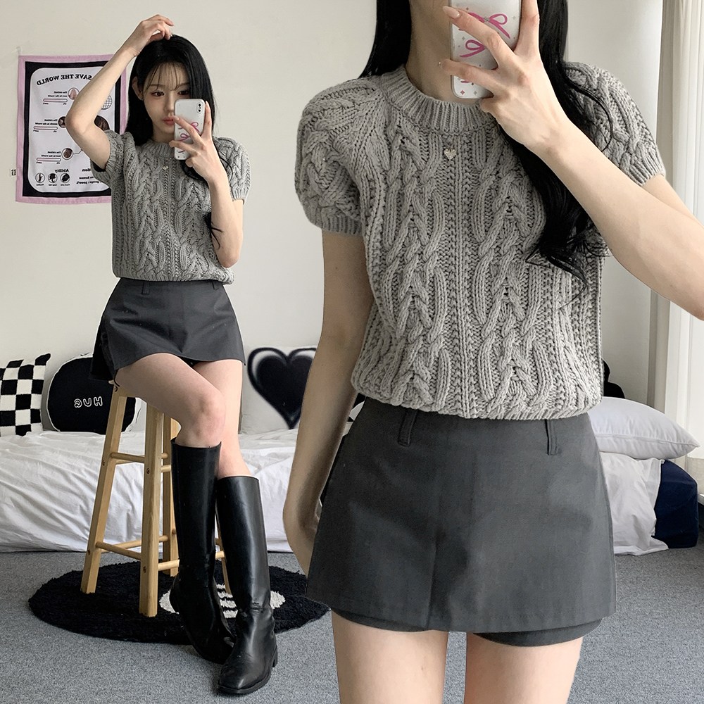 [강추/기본템/5col] 리피 케이블 꽈배기 라운드 반팔 니트 41,700원